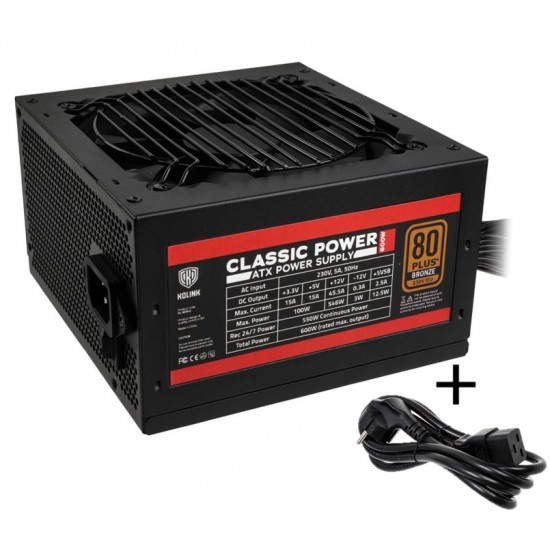Kolink Classic Power 80 PLUS Bronze PSU 600 Watt PC Power Supply - With Cable