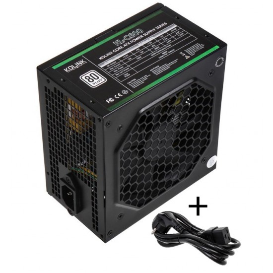Kolink Core 80 PLUS PSU 600 Watt PC Power Supply - With Cable