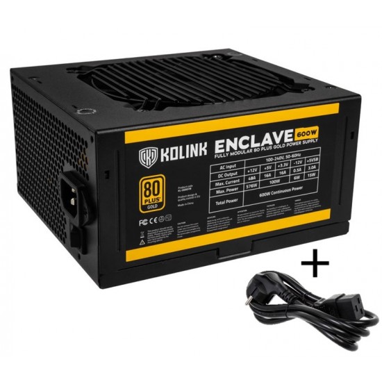 Kolink Enclave 80 PLUS Gold PSU modular 600 Watt PC Power Supply - With Cable