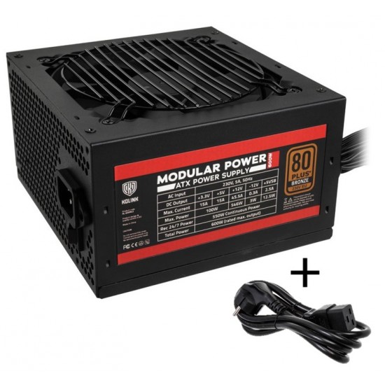 Kolink Modular Power 80 PLUS Bronze PSU 600 Watt PC Power Supply - With Cable