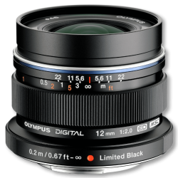 Olympus 12mm 1:2.0 BLACK M.ZUIKO DIGITAL (EW-M1220) Lense Micro FT