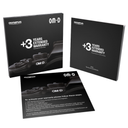 OLYMPUS 3-Years-Extended-Warranty Card in English, Spanish, Portuguese, Russian, Greek OM-D Line-Up