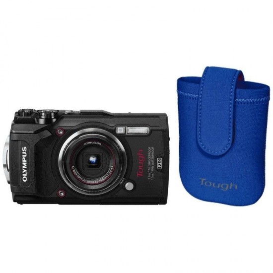 Olympus TG-5 Black Camera + TOUGH Neoprene Case blue